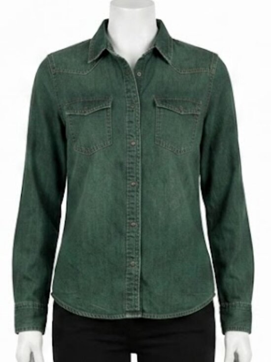 Zara Tops - Zara Womens XS Shirt Jacket Green Overshirt Long Sleeve Cotton